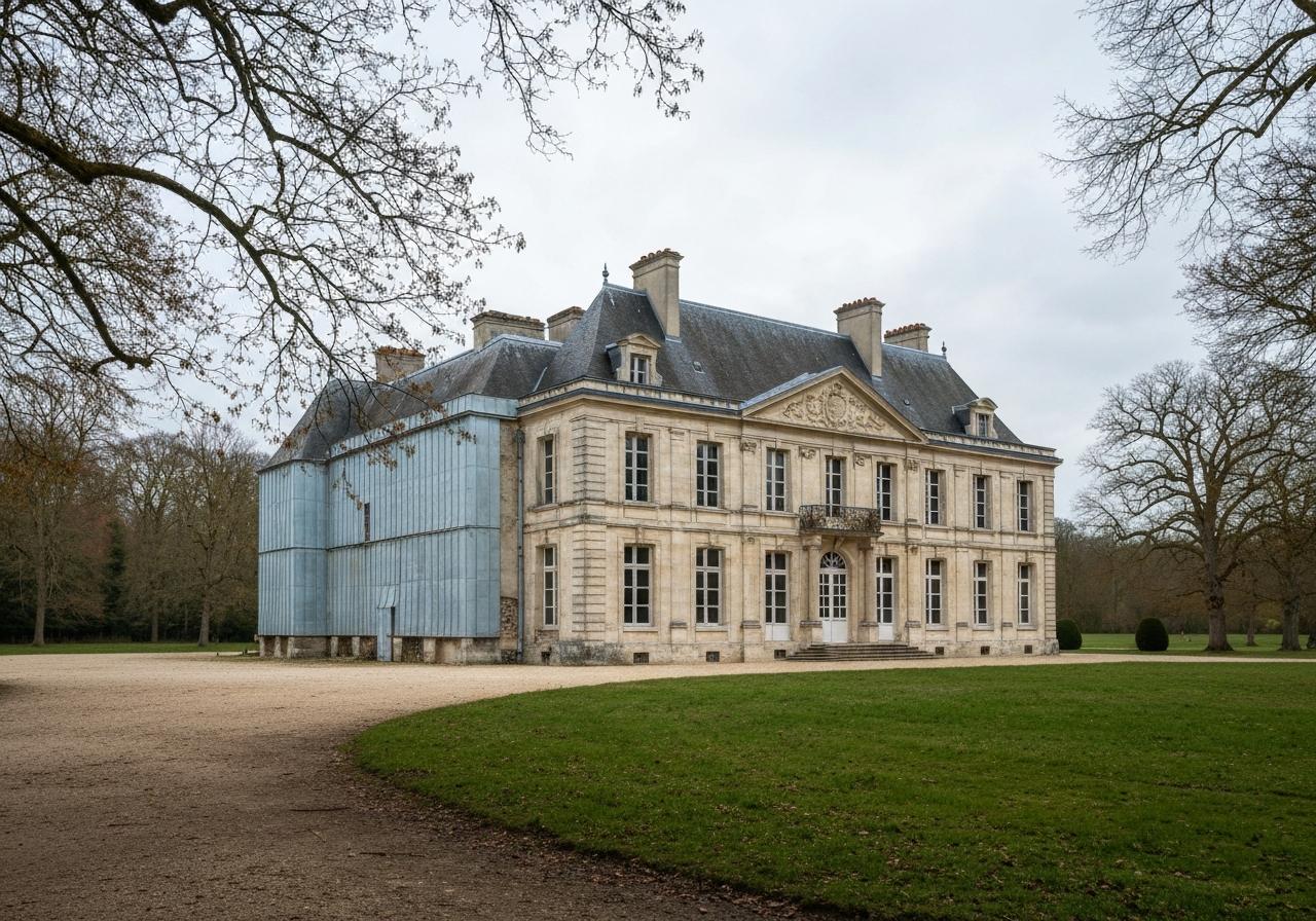 Manoir historique en pierre en cours de restauration extérieure