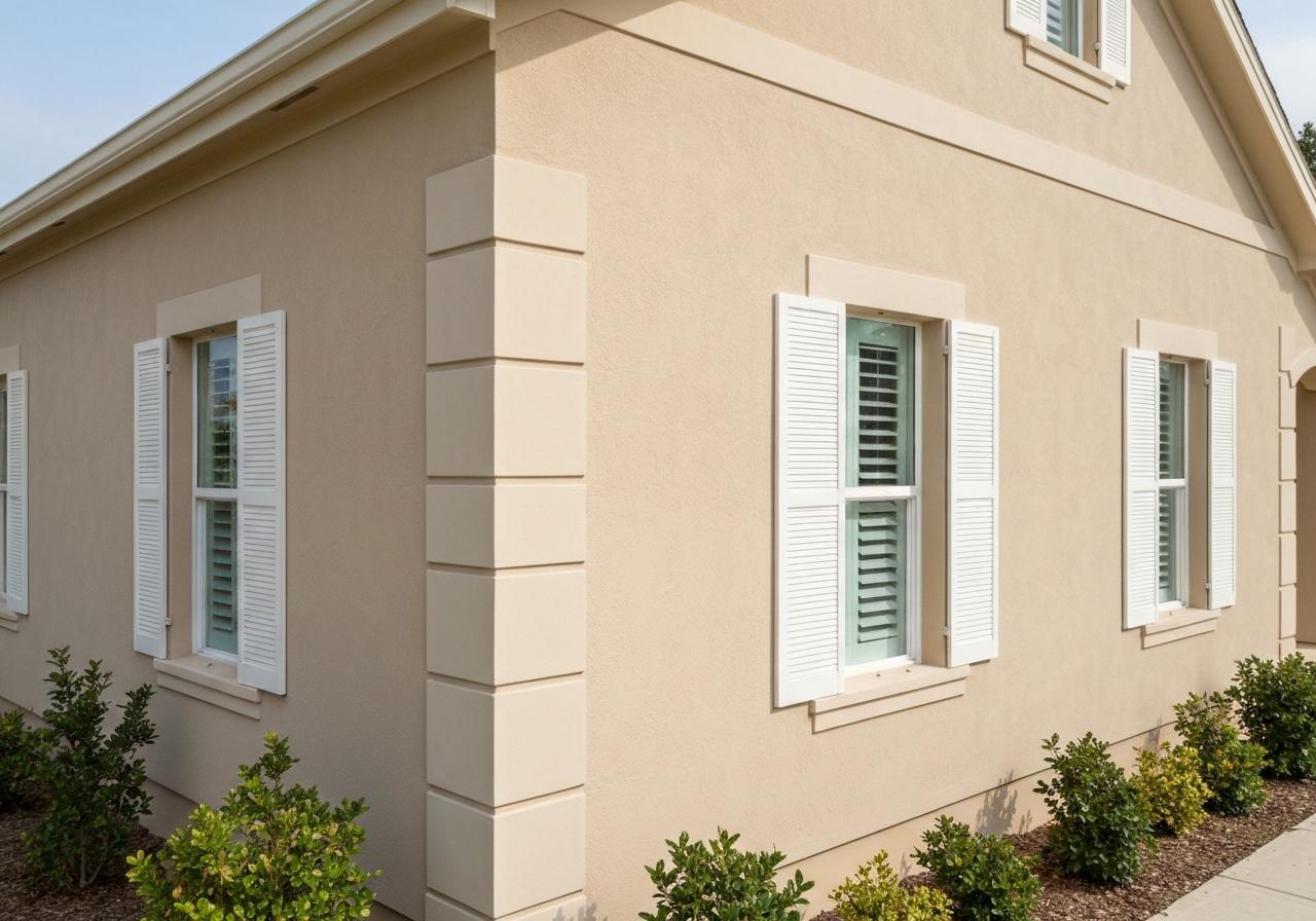 Façade de maison avec enduit propre et murs rénovés