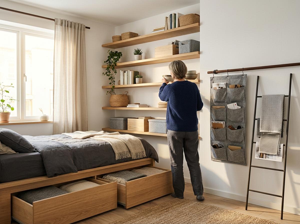 Idées de rangements astucieux dans une petite chambre sans placard