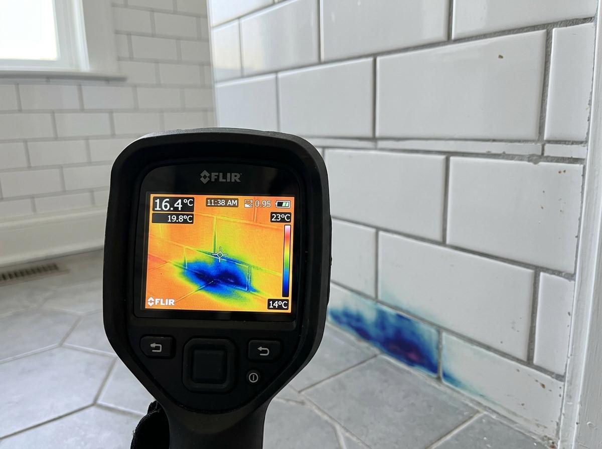 Caméra thermique pointée sur un mur carrelé
