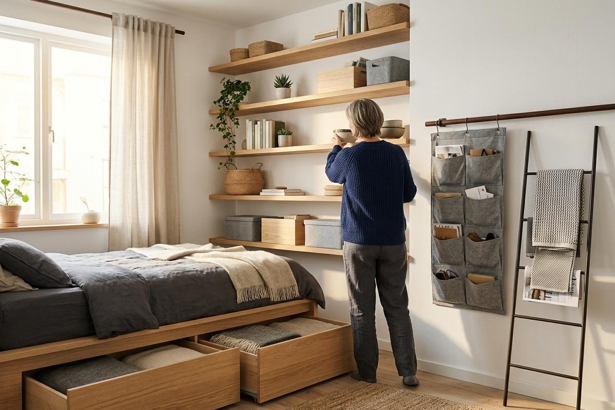 Idées de rangements astucieux dans une petite chambre sans placard